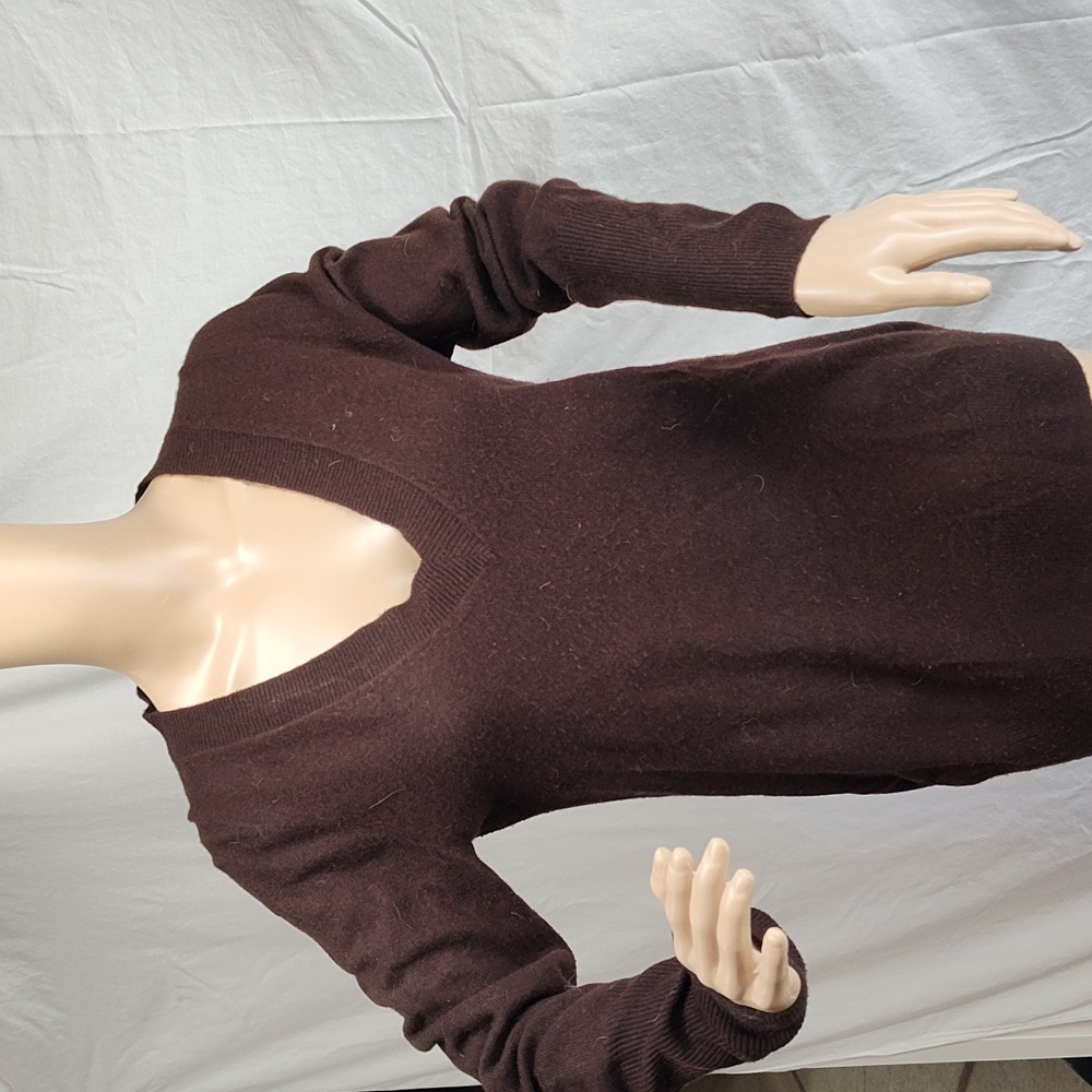 J Crew Cashmere relaxed V-neck sweater, dark brown, size medium, hole in cuff.